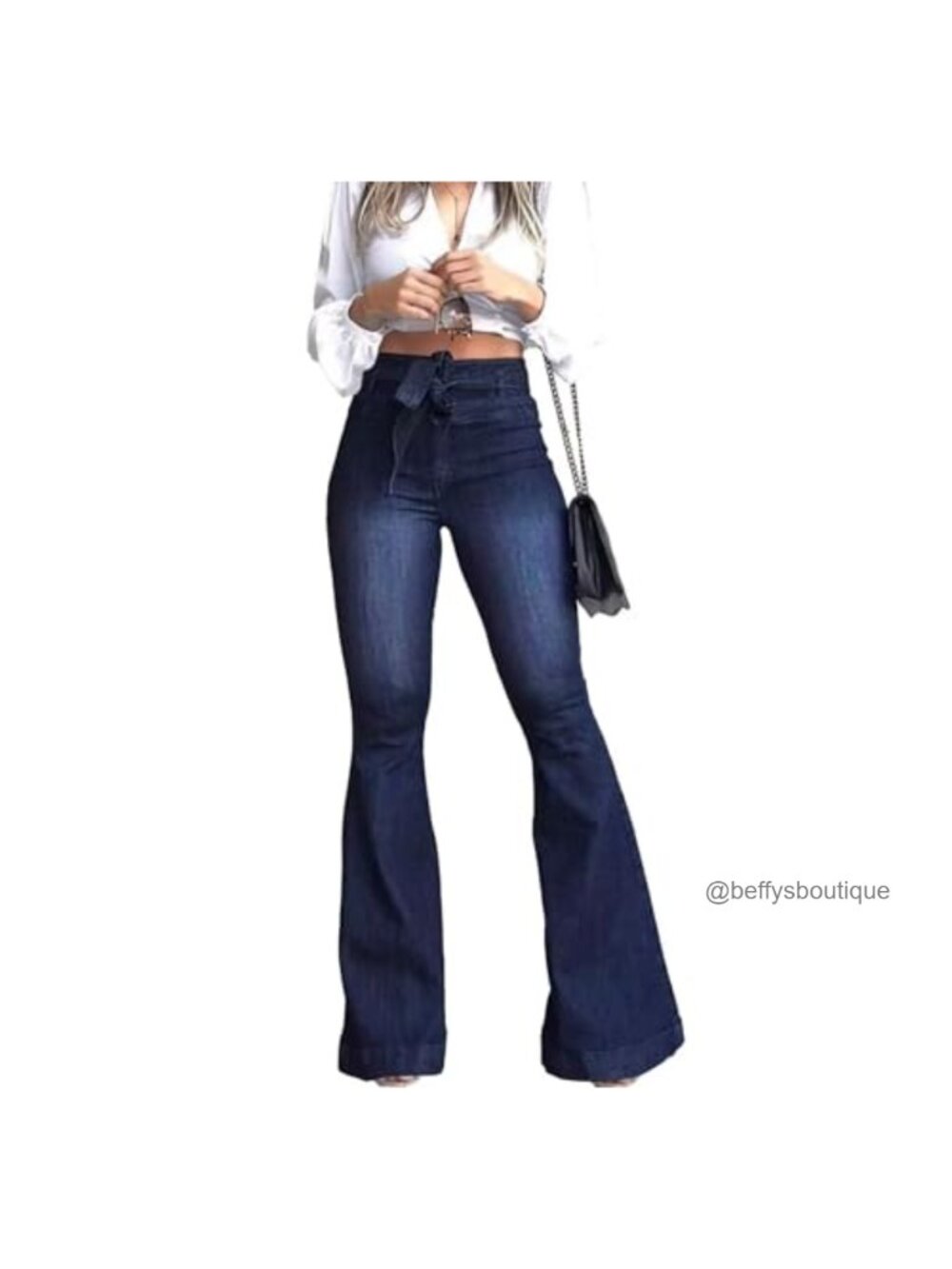 Women High Waisted Flare Bell Bottom Jeans Stretch Denim